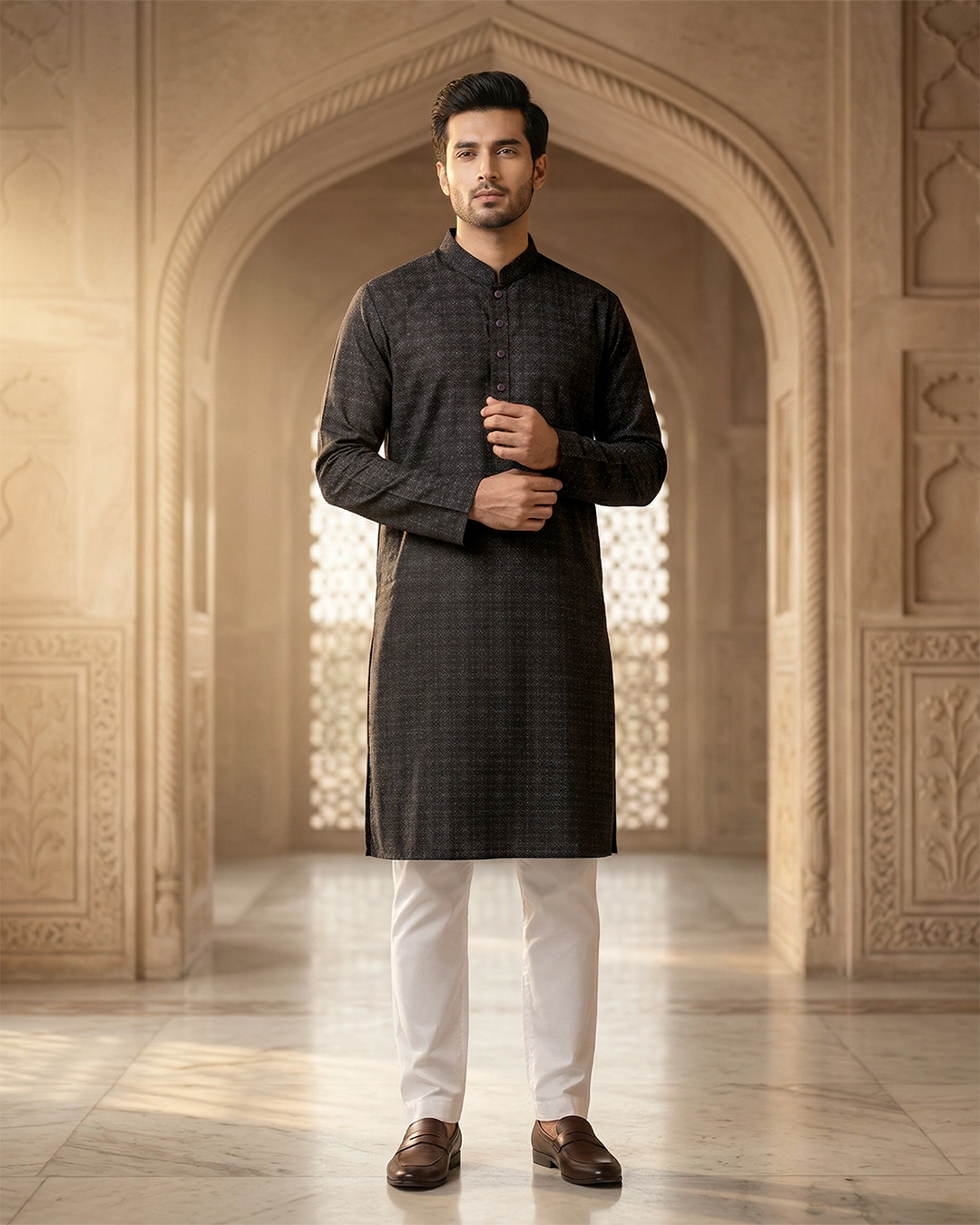 DEEN Black Motif Semi Formal Panjabi - Image 2