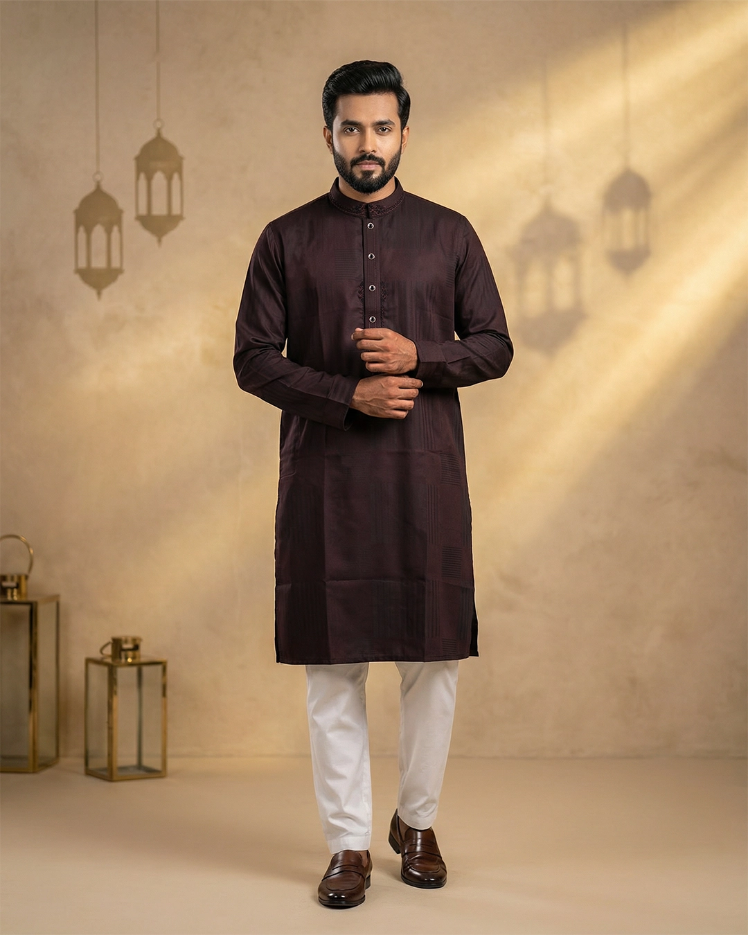 DEEN Board Brown Embroidered Panjabi - Image 2