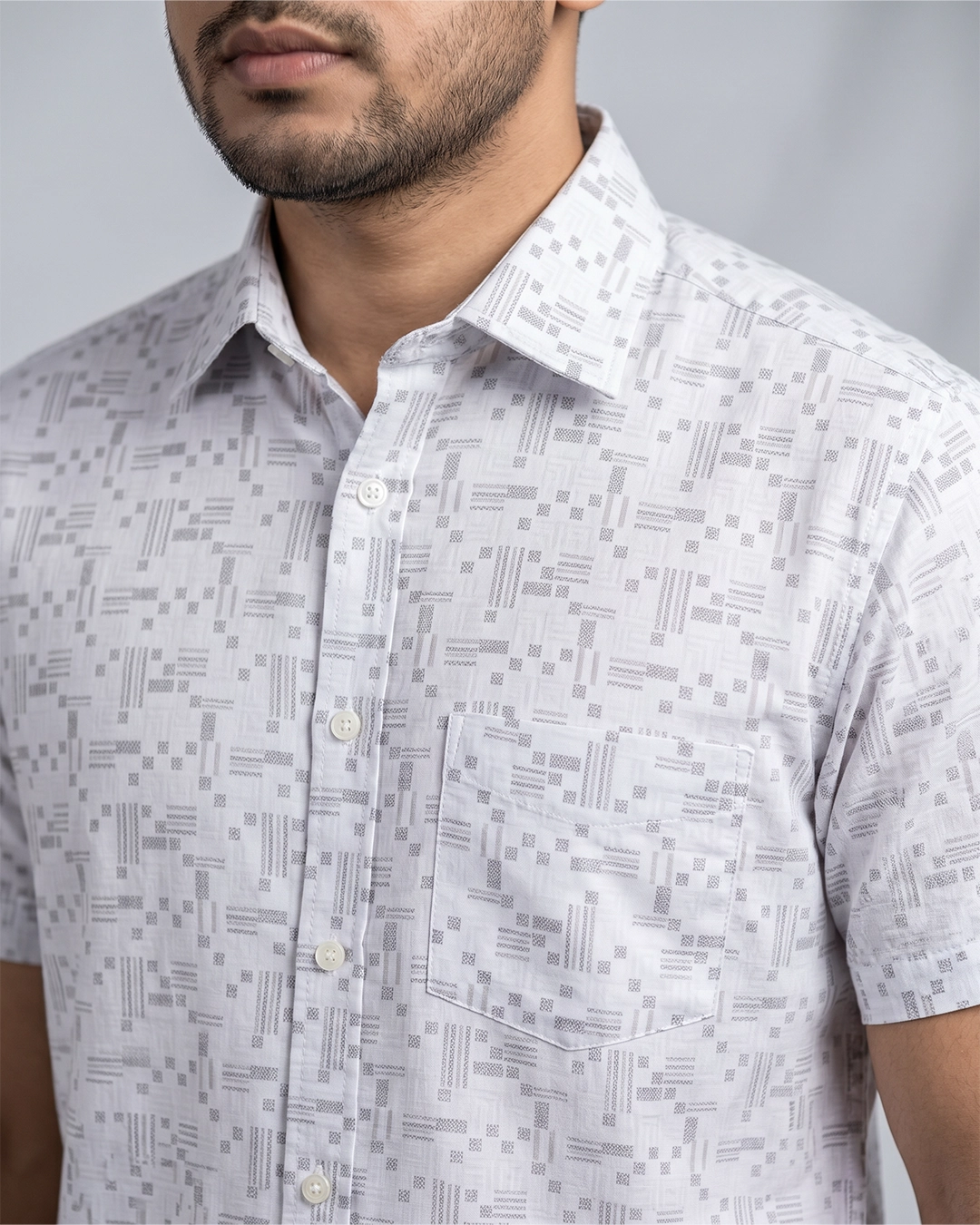 DEEN Cream Check Casual Half Shirt - Image 3