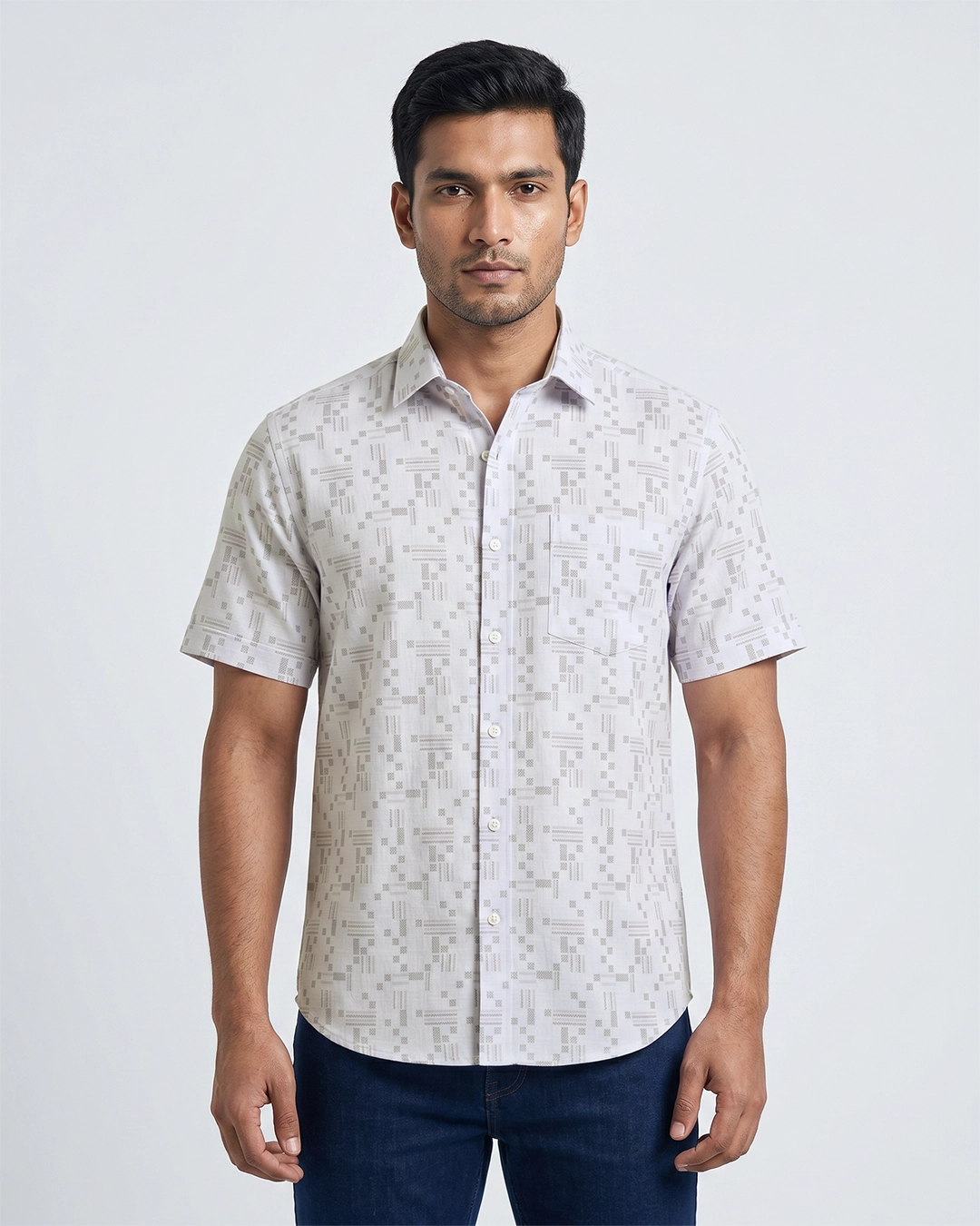 DEEN Cream Check Casual Half Shirt - Image 2