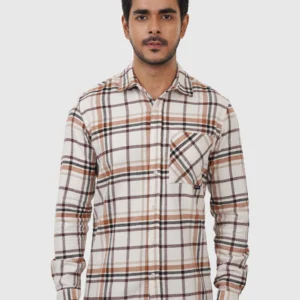 DEEN Ivory Brown Windowpane Flannel Shirt