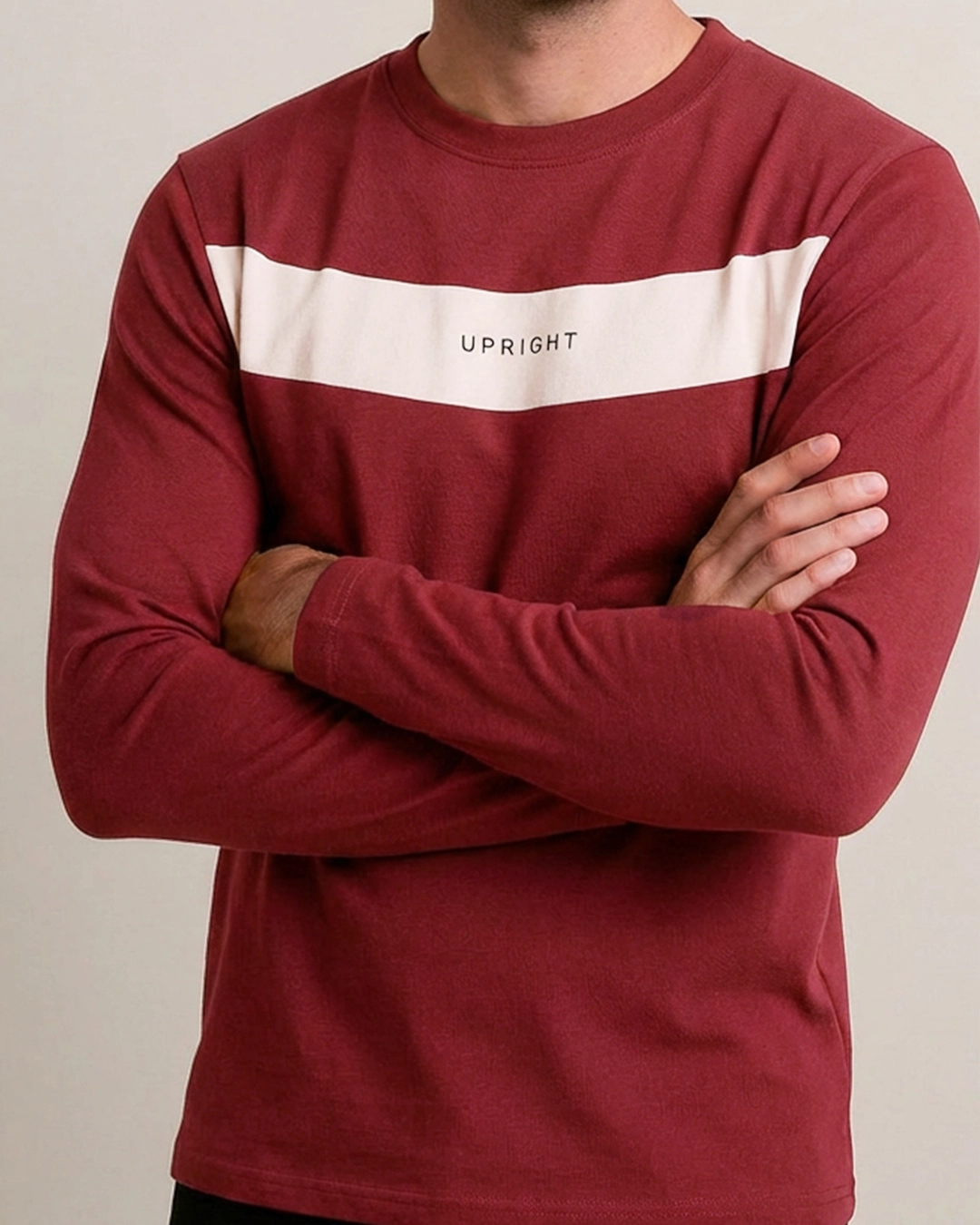 DEEN Full Sleeve Maroon Panel T-shirt - Image 2