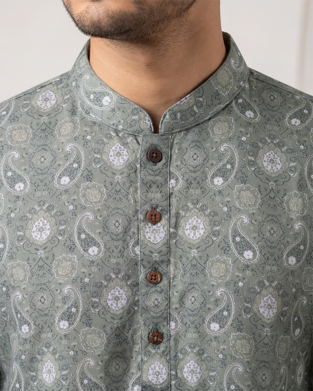 DEEN Green Printed Semi Formal Panjabi - Image 3