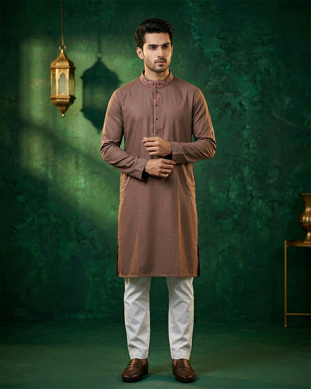 DEEN Mocha Embroidered Panjabi - Image 2