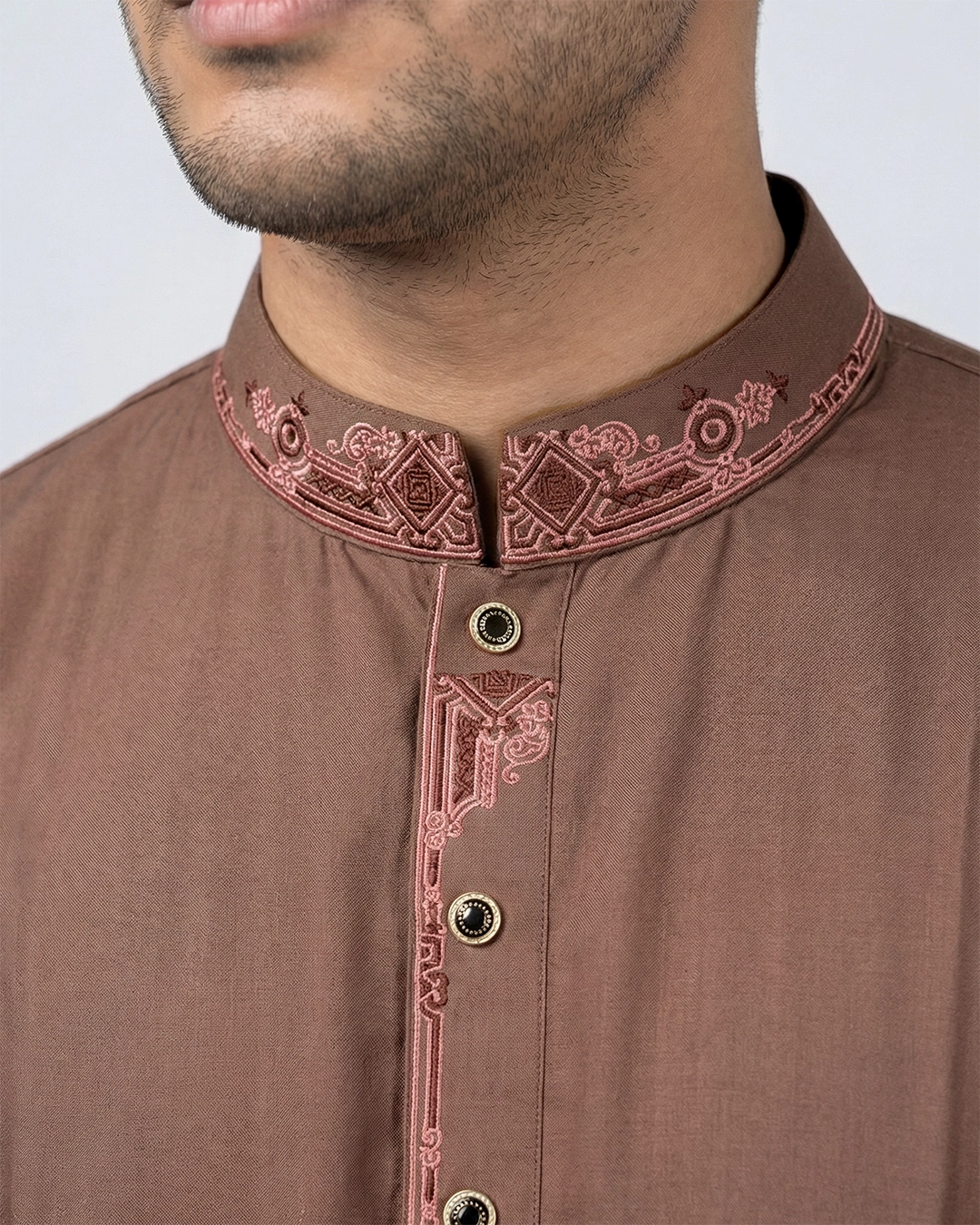 DEEN Mocha Embroidered Panjabi - Image 3
