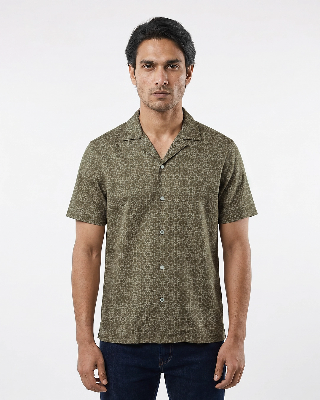 DEEN Olive Cuban Collar Shirt - Image 3