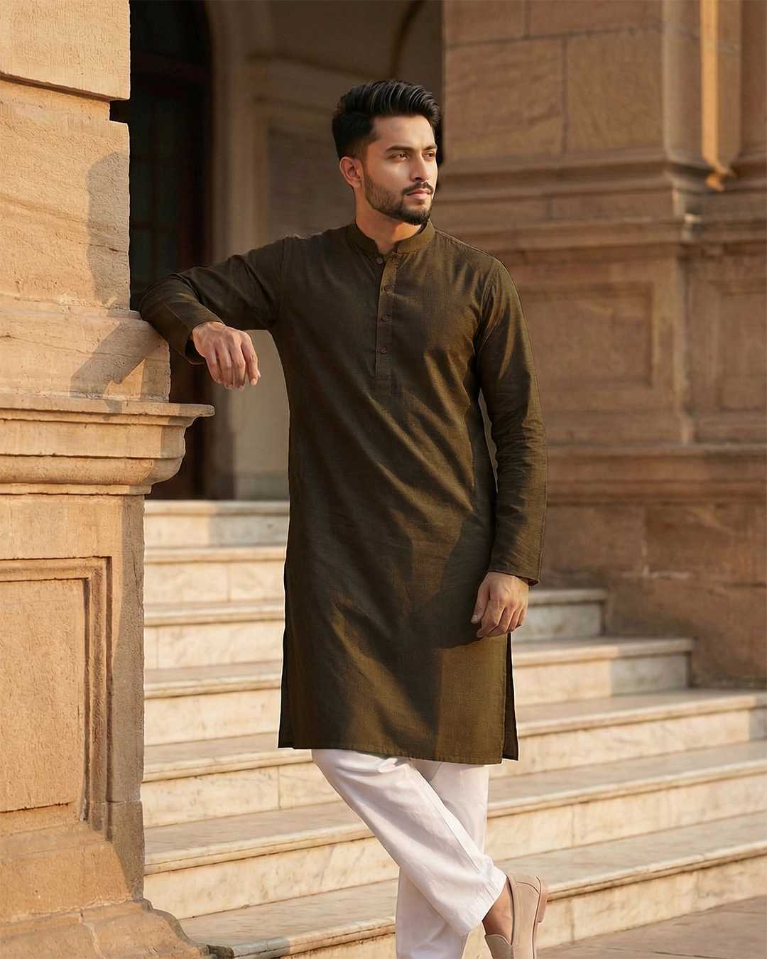 DEEN Olive Semi Formal Panjabi - Image 2