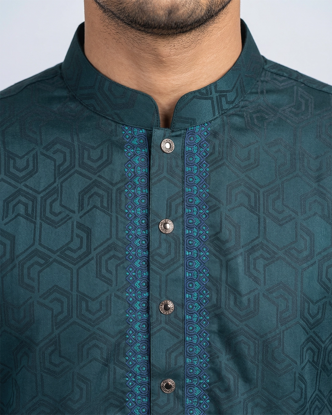 DEEN Teal Blue Embroidered Panjabi - Image 3