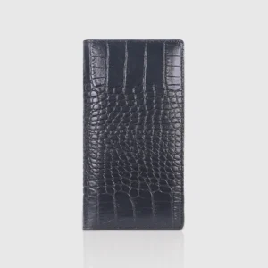 DEEN Crocodile Black Leather Coin Pocket Long Wallet