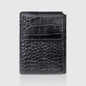 DEEN Coarse Black Leather Trifold Wallet