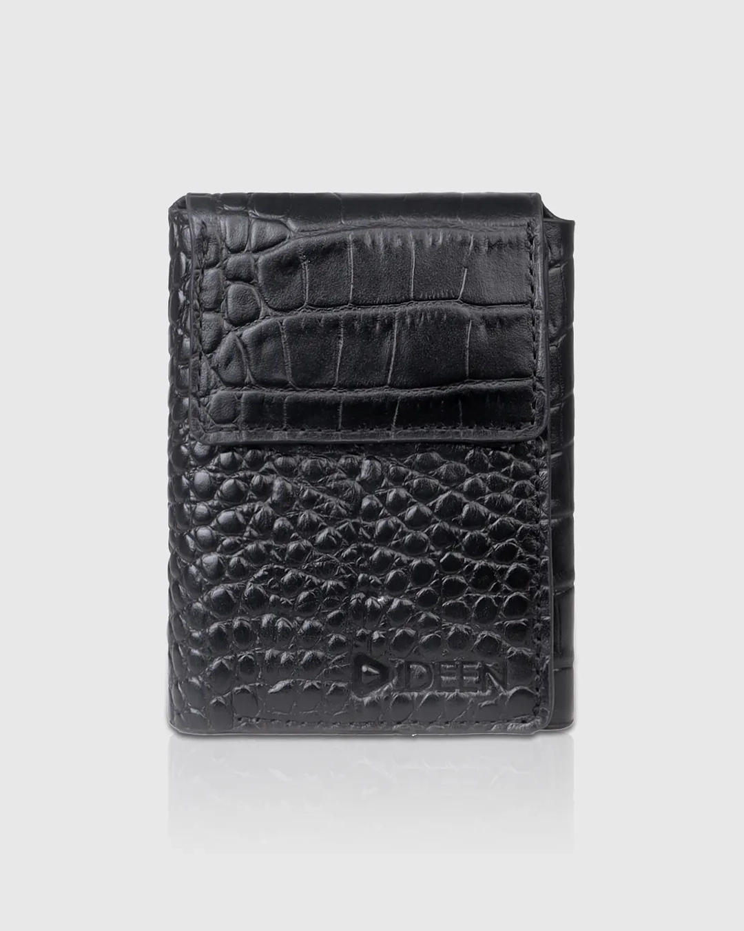 DEEN Coarse Black Leather Trifold Wallet