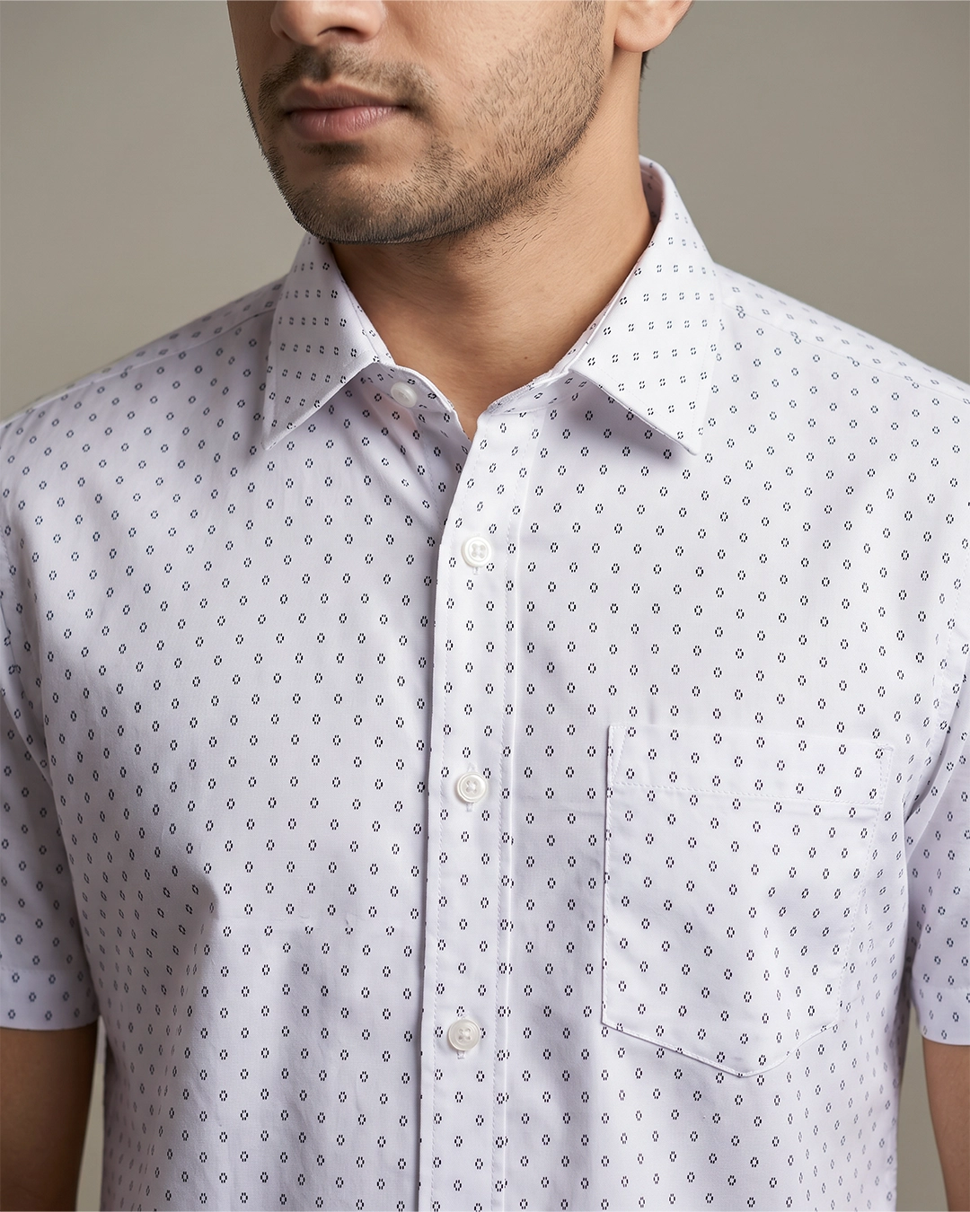 DEEN White Microprint Casual Half Shirt - Image 3