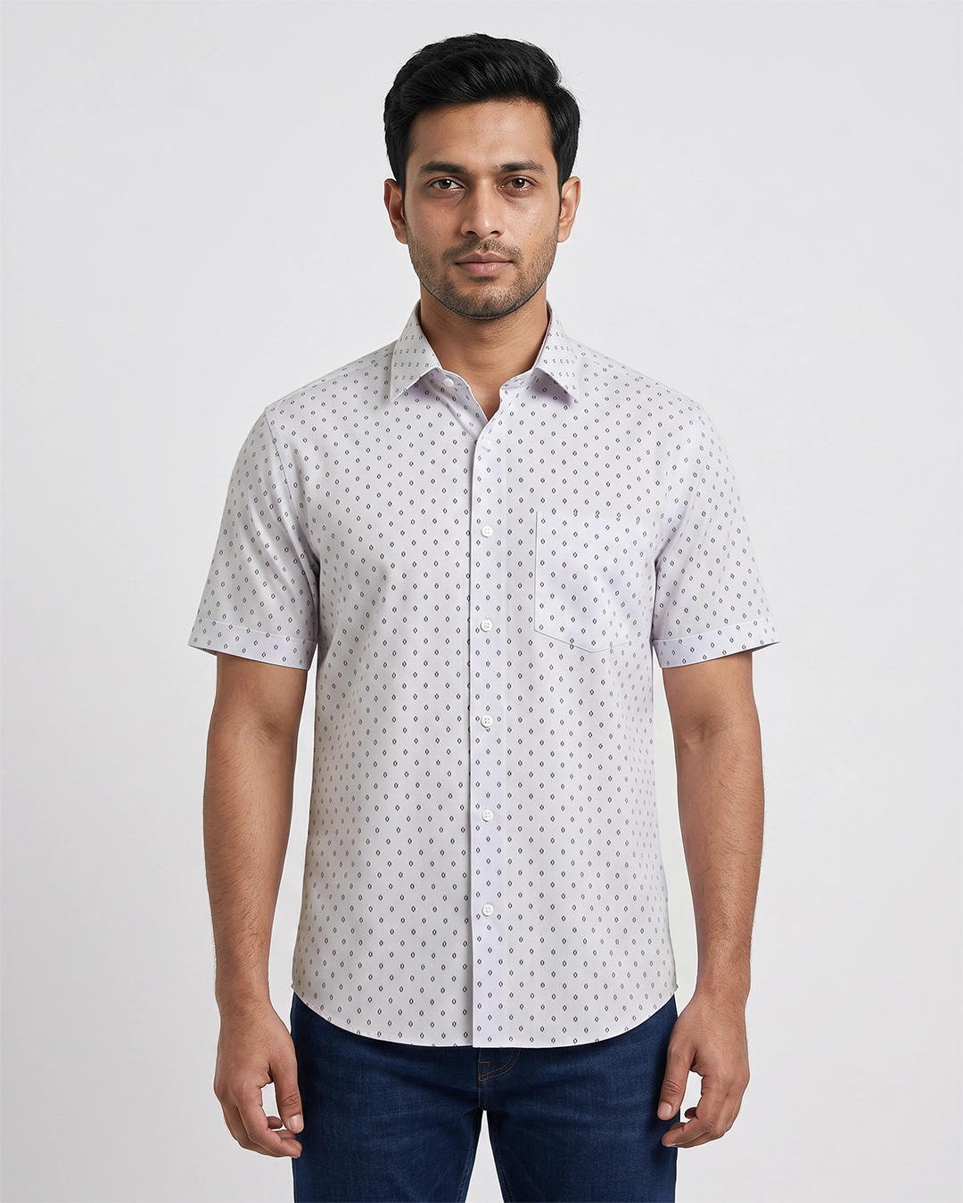 DEEN White Microprint Casual Half Shirt - Image 2